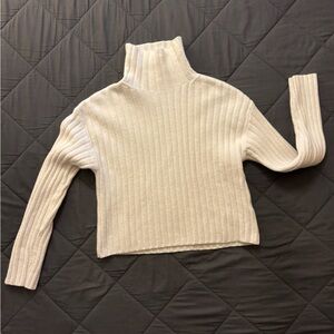 Chic Cream Ribbed Turtleneck Sweater